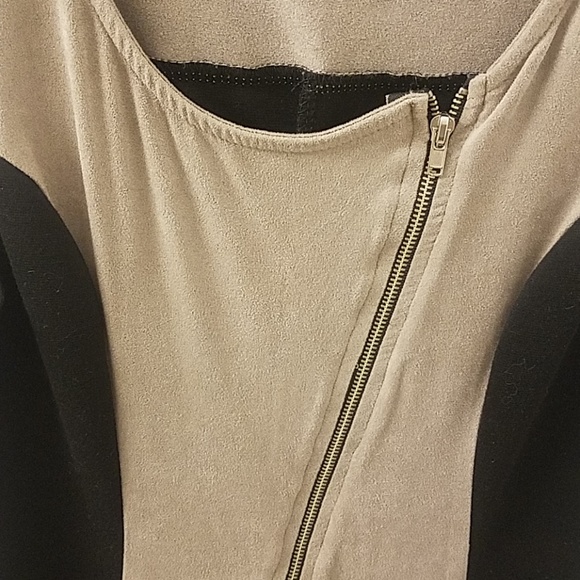 Suede Panel Color Block Dress Asymmetrical Zip - Picture 3 of 3